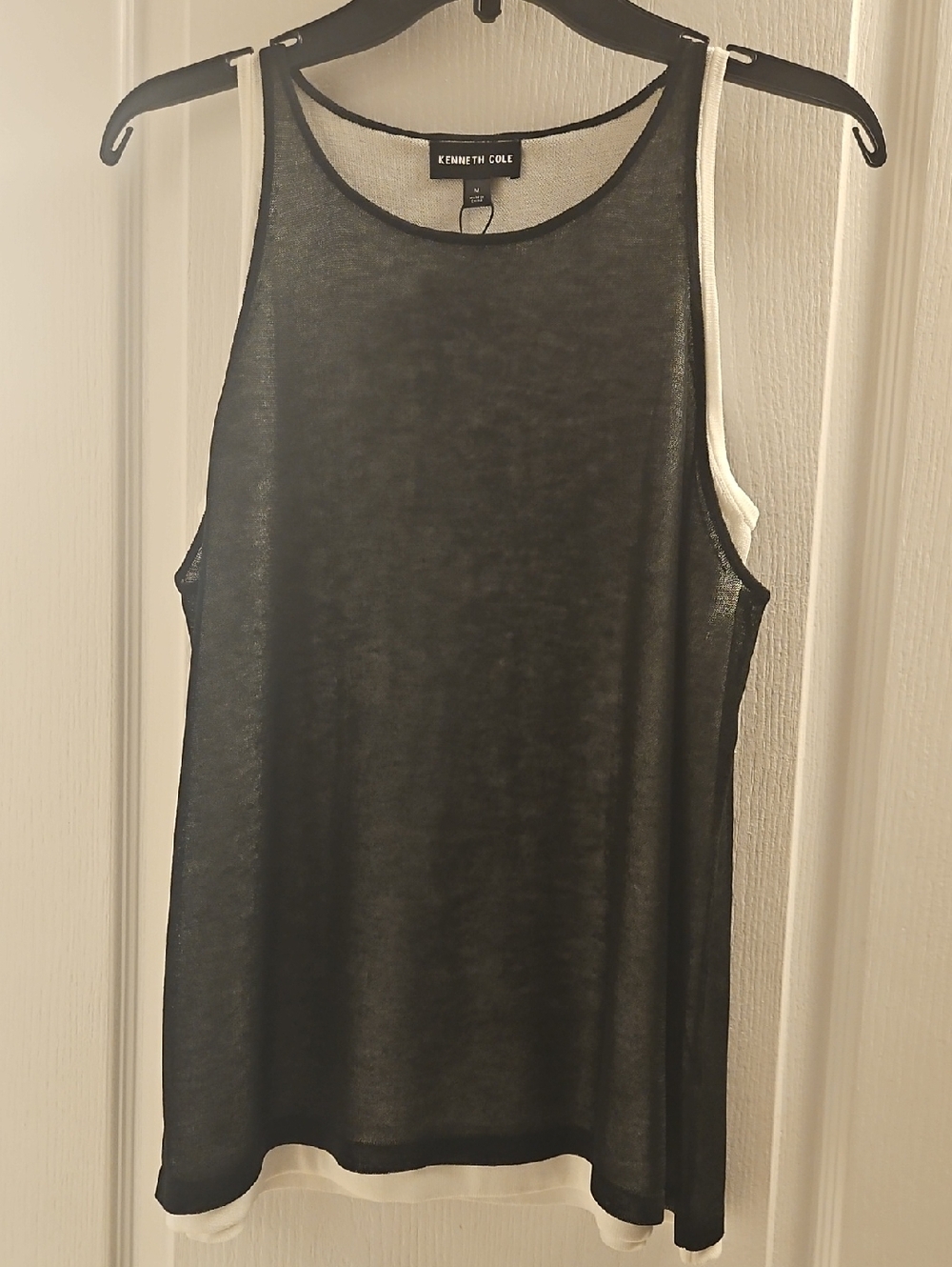 Kenneth Cole Black Sheer Overlay Tank with White Underlayer
